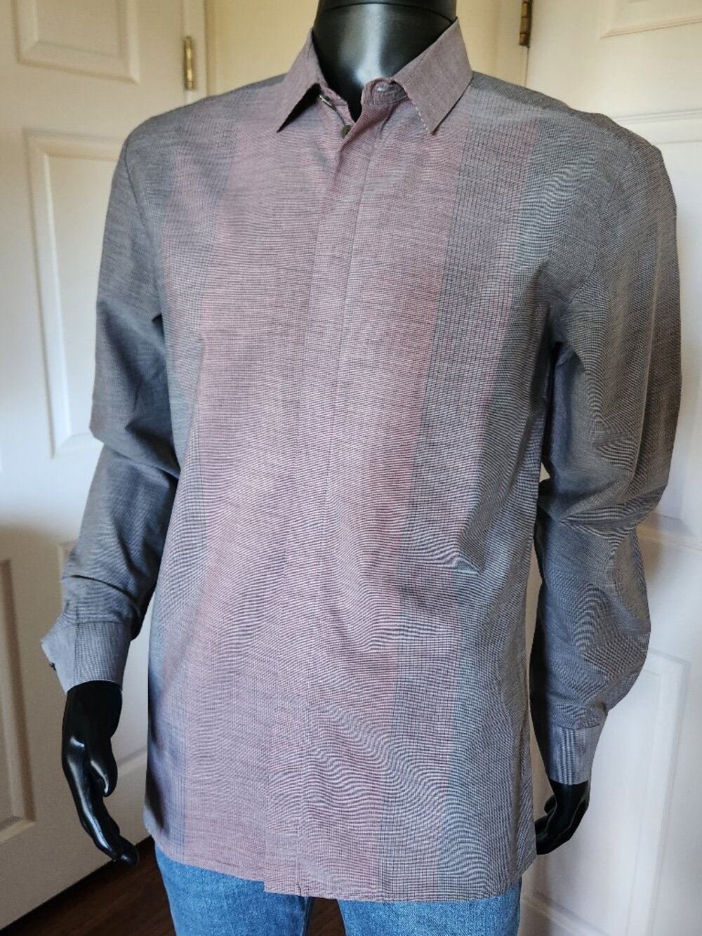 Stephan Schneider Men's LS Block Pattern Dress Shirt, Size M